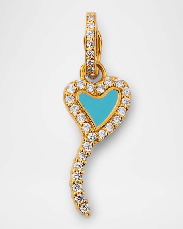 20K Sky Blue Enamel Heart Charm with Diamonds